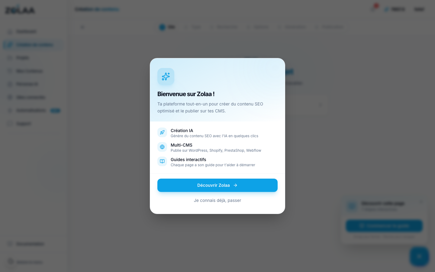 Page Création de contenu Zolaa