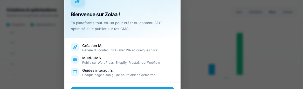Zolaa — Dashboard — Graphique d’activité